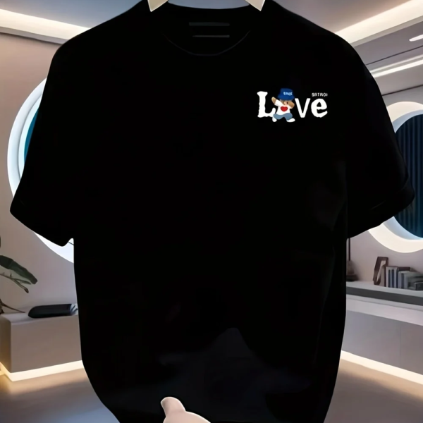 Men’s Heavyweight 100% Cotton T-Shirt – Black Retro Streetwear Tee with LOVE Graphic – JecJac (3)