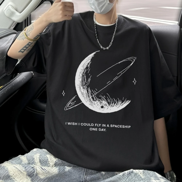 Men's Moon & Stars Tee – 100% Cotton, Summer Loose Fit