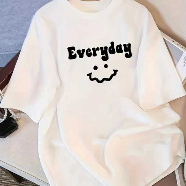 Women’s Black 100% Cotton Oversized T-Shirt – ‘Everyday’ Joyful Face Print – JecJac (1)
