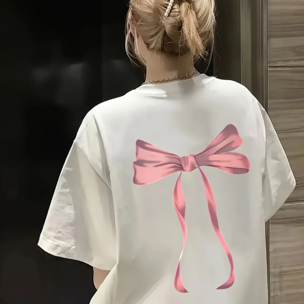 Women’s Black Geometric Bow Print T-Shirt – Loose Fit Casual Top – Jecjac (1)