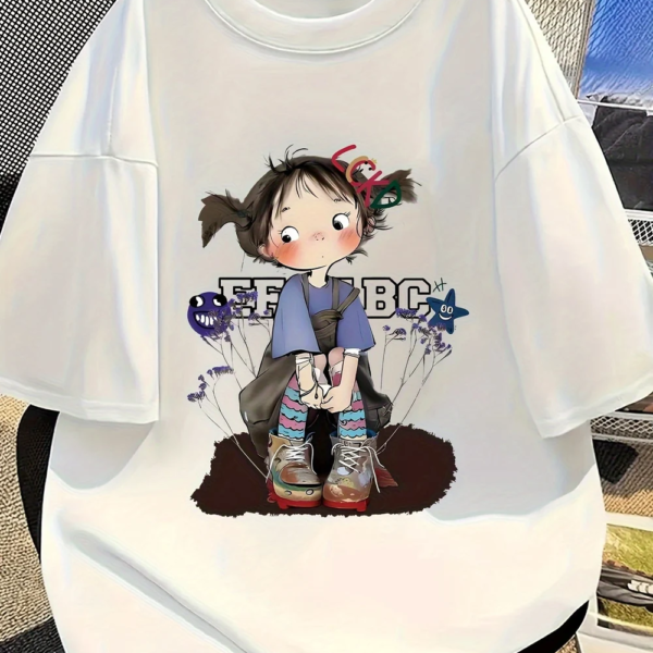Women's Oversized Short Sleeve T-Shirt – Cartoon Print, Lightweight Loose Fit