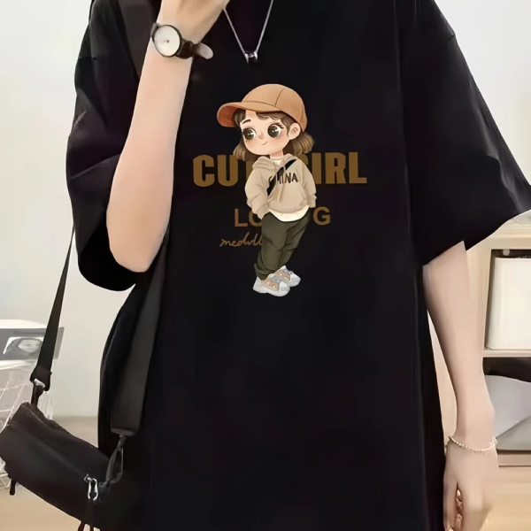 Women's Y2K Graphic Tee – Cartoon Character, Loose Fit